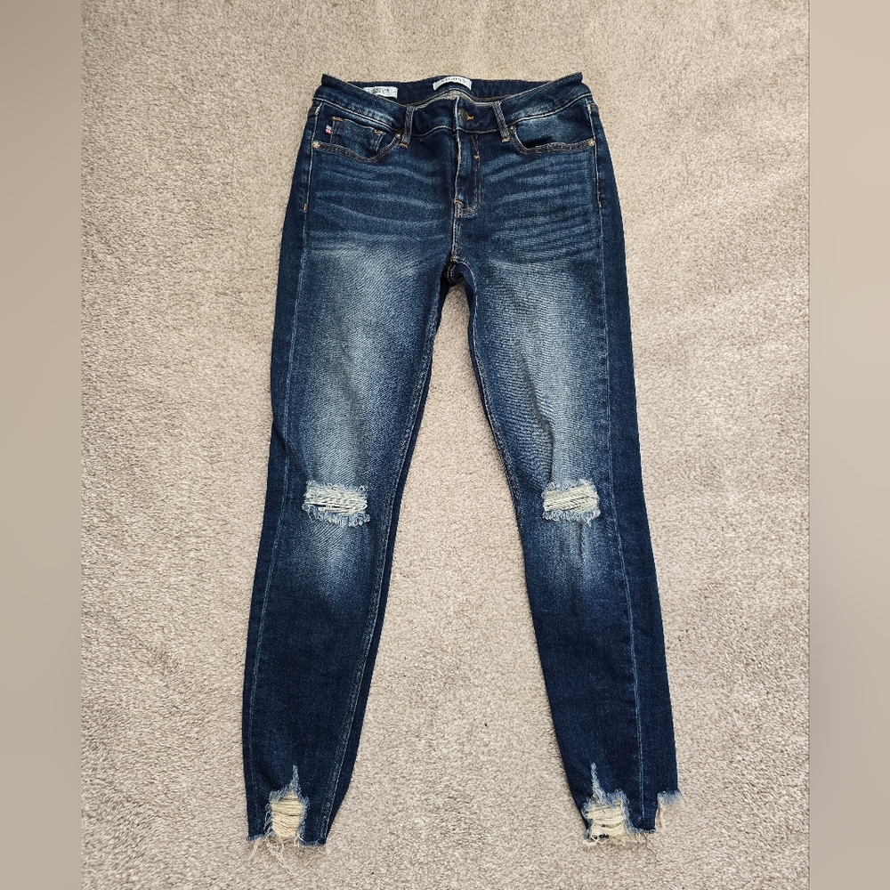 Vigoss Dark Blue Distressed Tomboy Skinny Jeans Sz 27